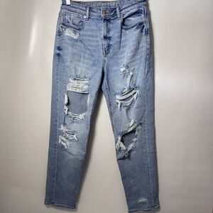American Eagle Mom Jean Stretch Retro Distressed Wash High Rise Stone 6